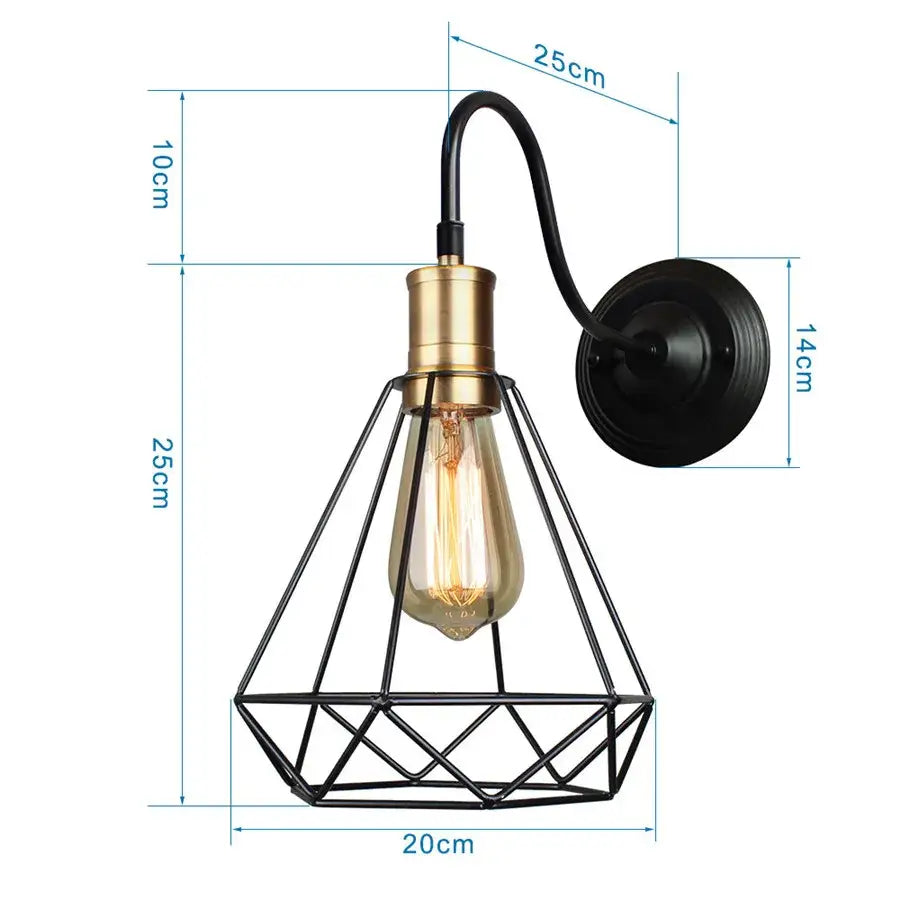 Industrial black iron cage wall sconce bedroom edison bulb light