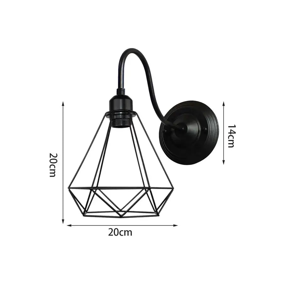 Industrial black iron cage wall sconce bedroom edison bulb light