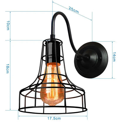 Industrial black iron cage wall sconce bedroom edison bulb light