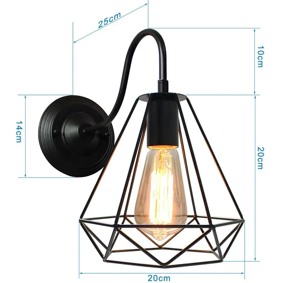 Industrial black iron cage wall sconce bedroom edison bulb light