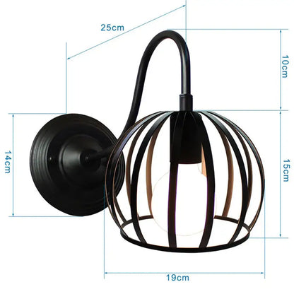 Industrial black iron cage wall sconce bedroom edison bulb light
