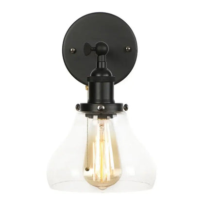 Industrial black iron led wall sconce with pull chain for bedroom