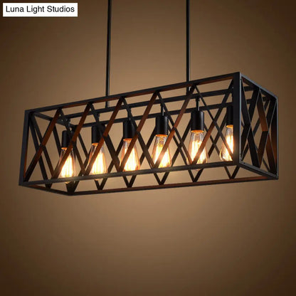 DecorBites™ Industrial Black Iron Pendant Light with Rectangle Frame - Perfect for Restaurants and Hanging Over Islands
