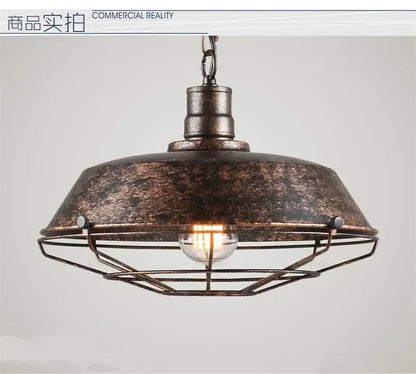 Industrial black iron pendant lights – dining room wire cage dome
