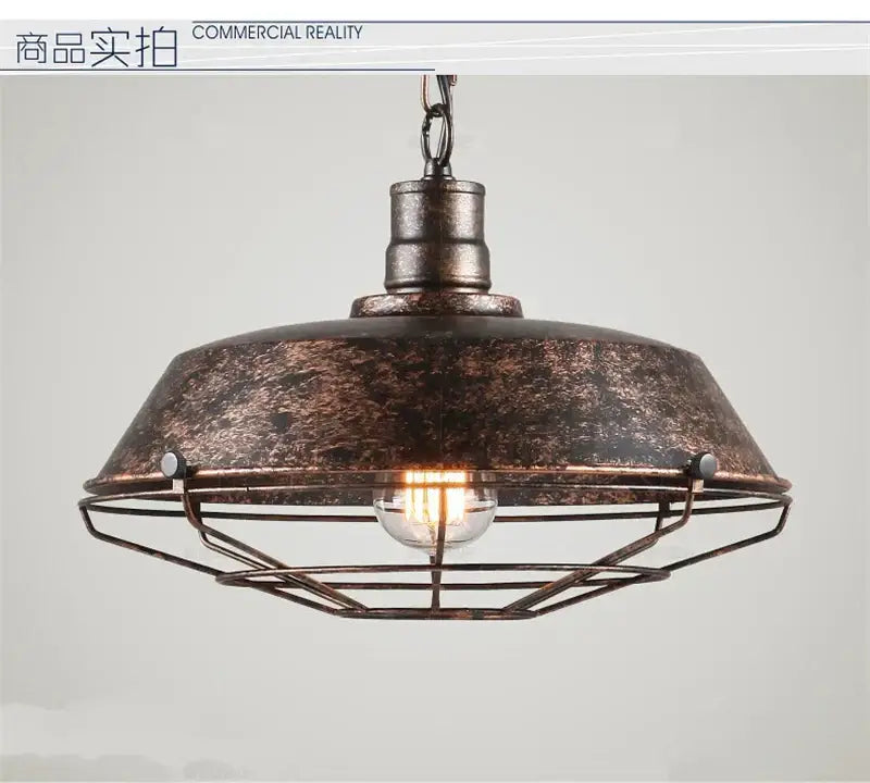 Industrial black iron pendant lights – dining room wire cage dome