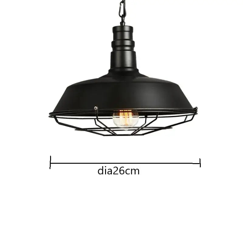 Industrial black iron pendant lights – dining room wire cage dome