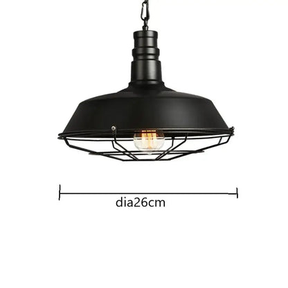 Industrial black iron pendant lights – dining room wire cage dome