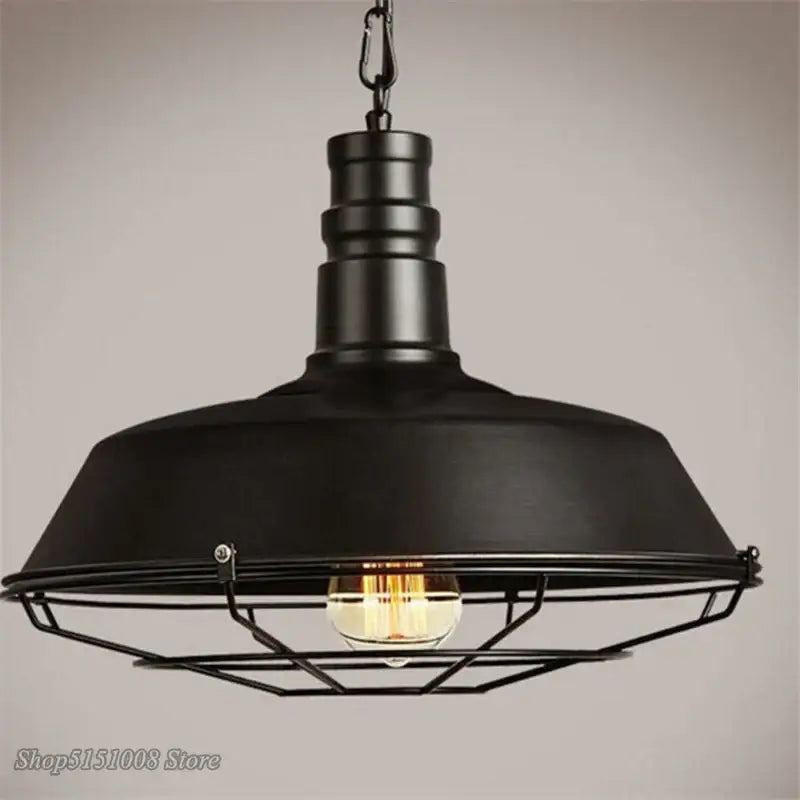 Industrial black iron pendant lights – dining room wire cage dome