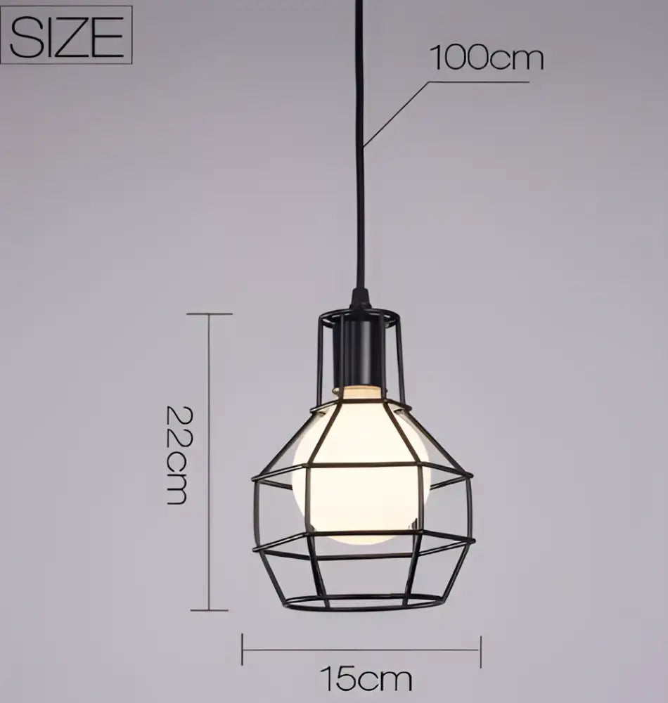 Industrial black iron pendant lights – dining room wire cage dome