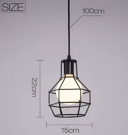 Industrial black iron pendant lights – dining room wire cage dome