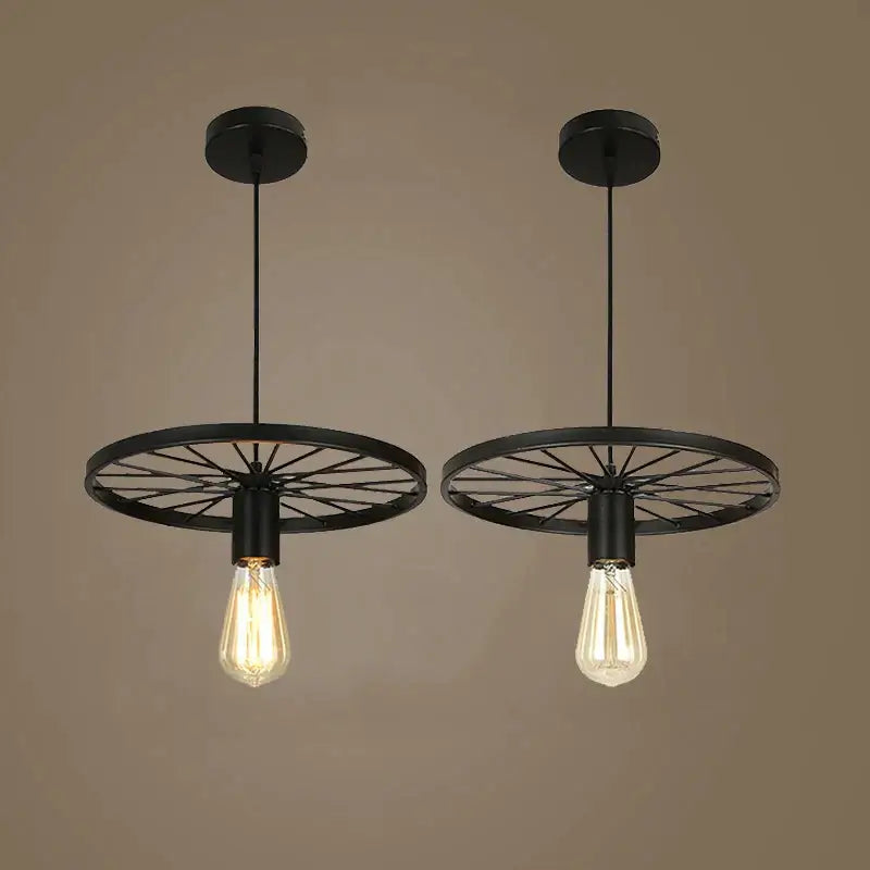 Industrial black iron wheel chandelier dining room pendant light