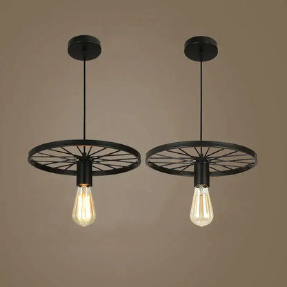 Industrial black iron wheel chandelier dining room pendant light
