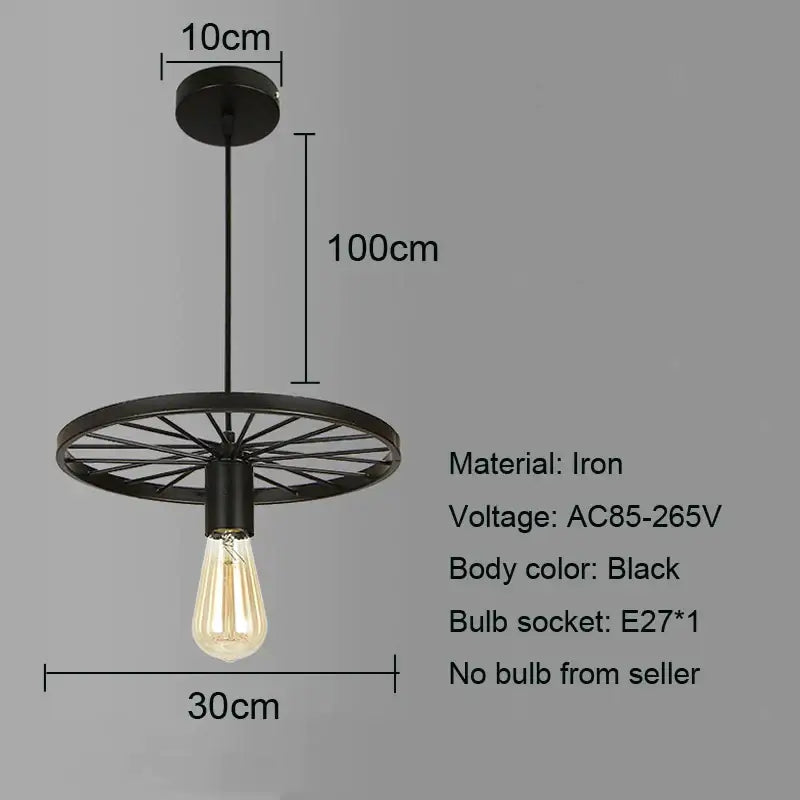 Industrial black iron wheel chandelier dining room pendant light
