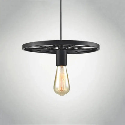 Industrial black iron wheel chandelier dining room pendant light