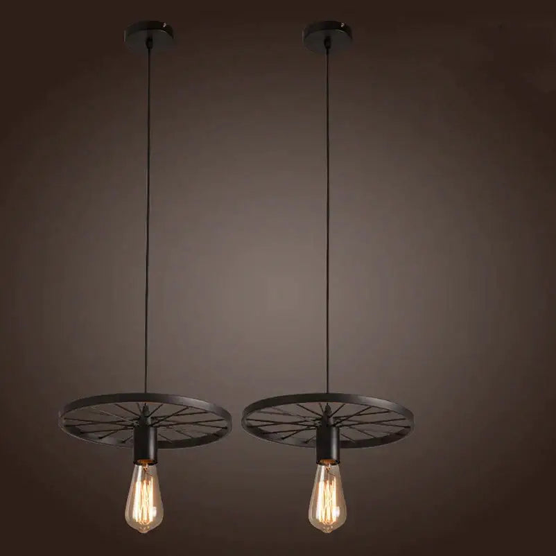 Industrial black iron wheel chandelier dining room pendant light