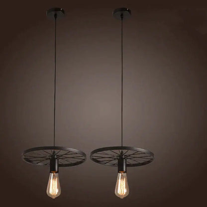 Industrial black iron wheel chandelier dining room pendant light