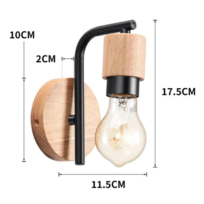 Industrial black iron wood wall lamp for bedroom cage sconce