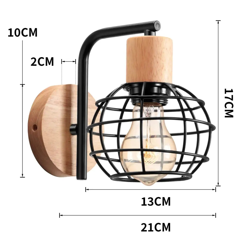 Industrial black iron wood wall lamp for bedroom cage sconce