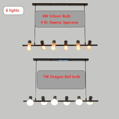 Industrial black kitchen island chandelier with edison bulbs