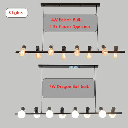 Industrial black kitchen island chandelier with edison bulbs
