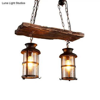 Industrial black lantern pendant light with wood decoration dining room
