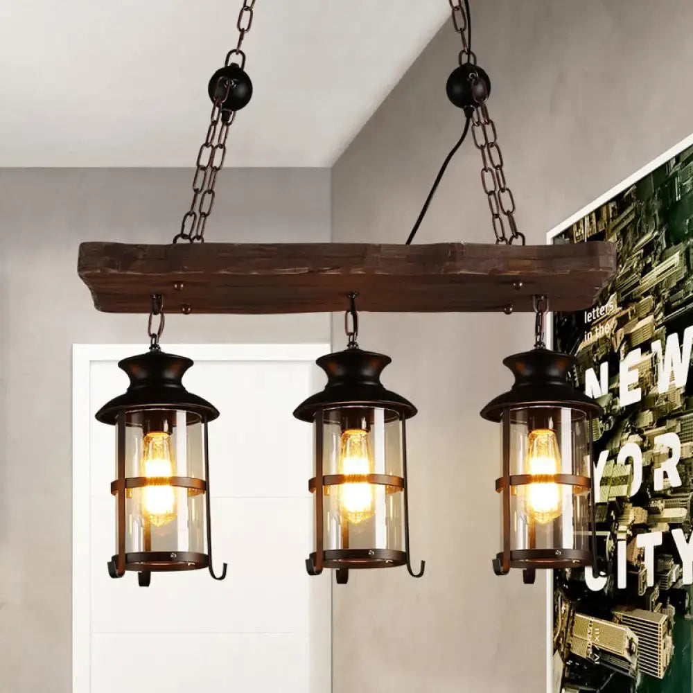Industrial black lantern pendant light with wood decoration dining room