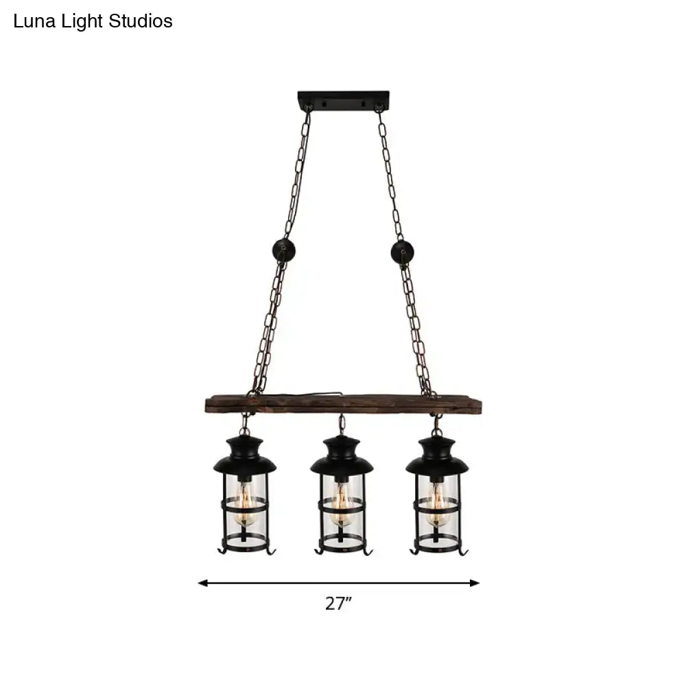 Industrial black lantern pendant light with wood decoration dining room