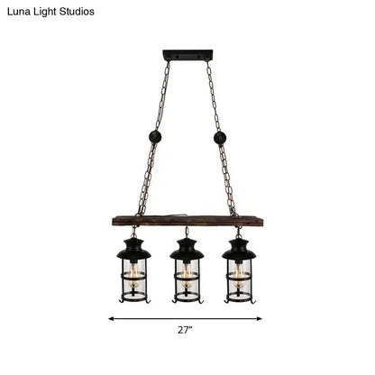 Industrial black lantern pendant light with wood decoration dining room