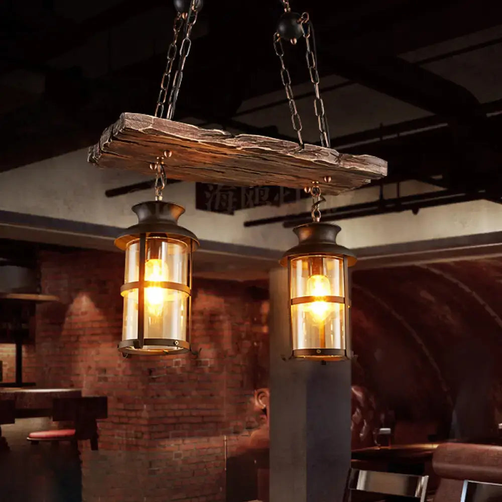 Industrial black lantern pendant light with wood decoration dining room