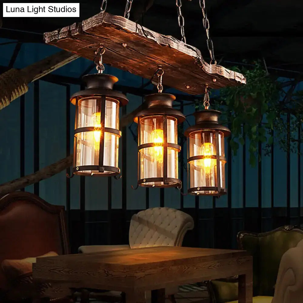 Industrial black lantern pendant light with wood decoration dining room