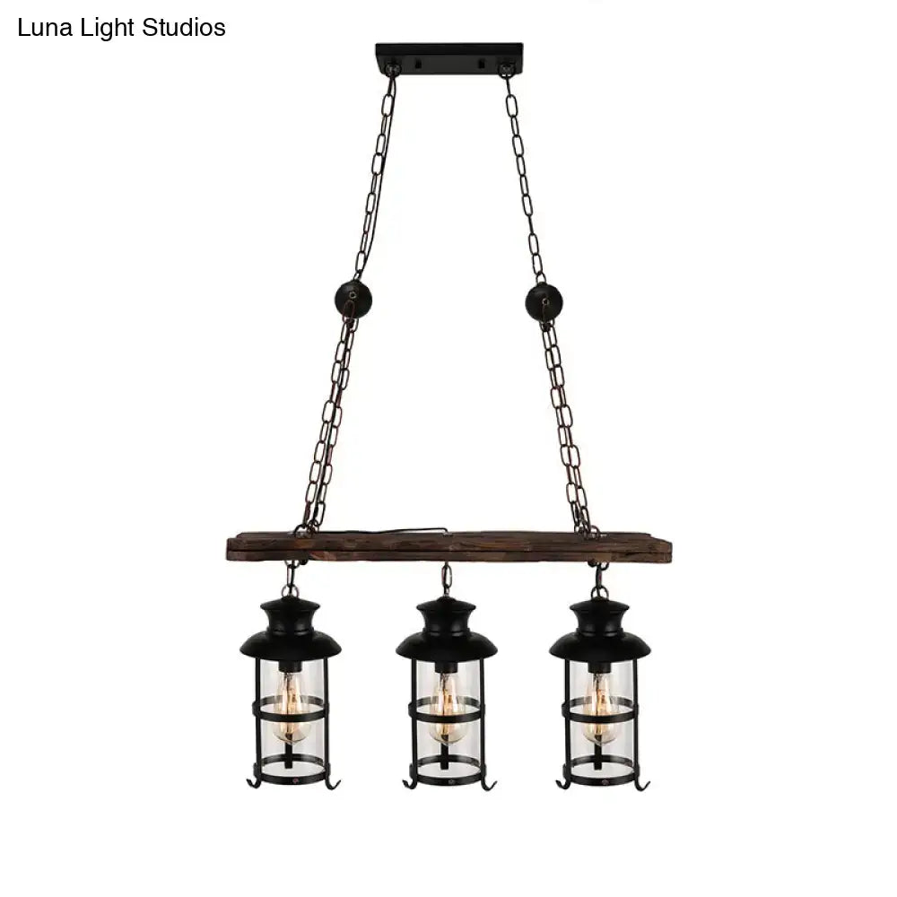Industrial black lantern pendant light with wood decoration dining room