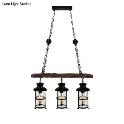 Industrial black lantern pendant light with wood decoration dining room