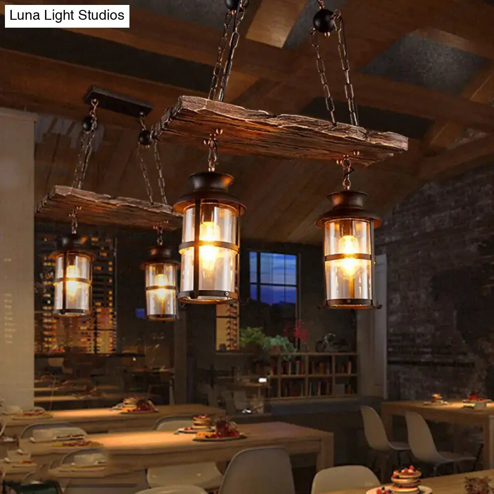 Industrial black lantern pendant light with wood decoration dining room