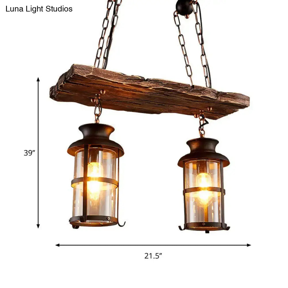 Industrial black lantern pendant light with wood decoration dining room