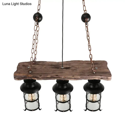 Industrial black lantern pendant light with wood decoration dining room