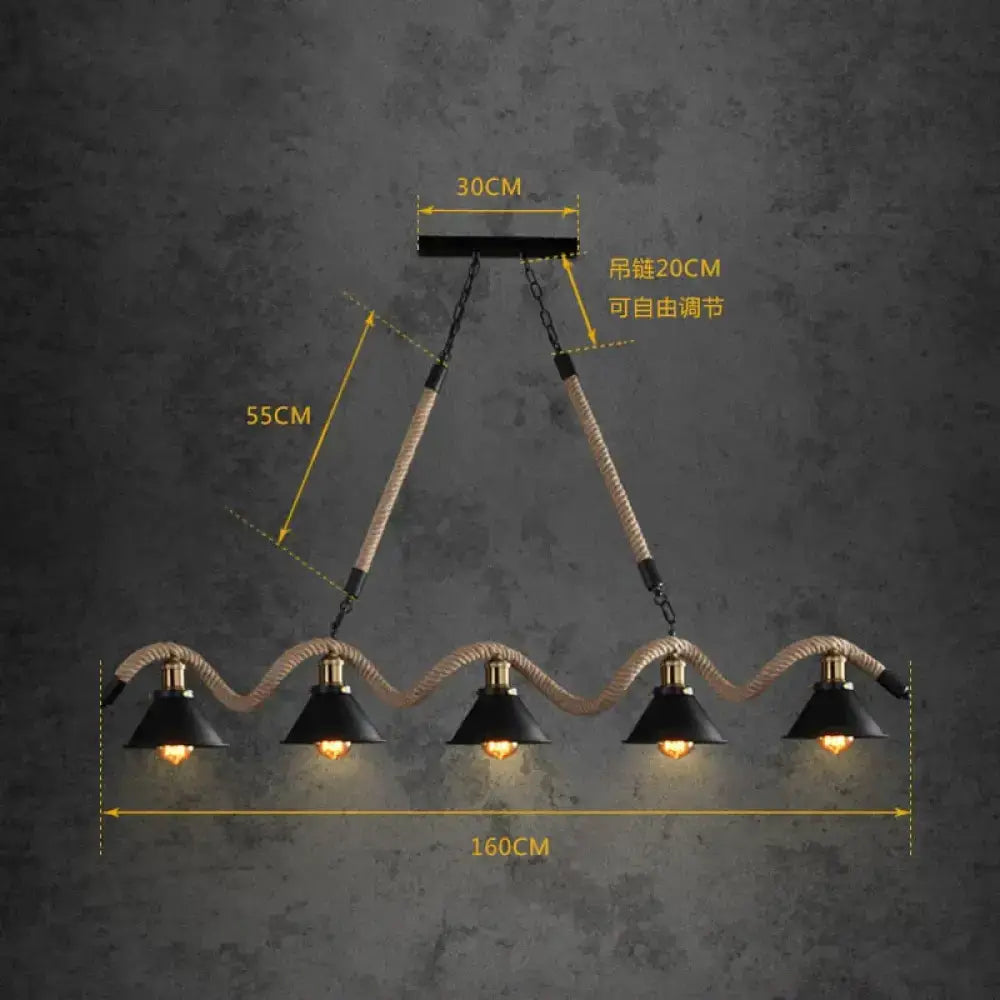 Industrial black led chandelier dining room conical rope pendant
