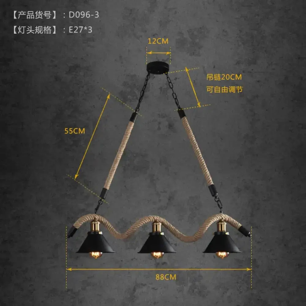 Industrial black led chandelier dining room conical rope pendant