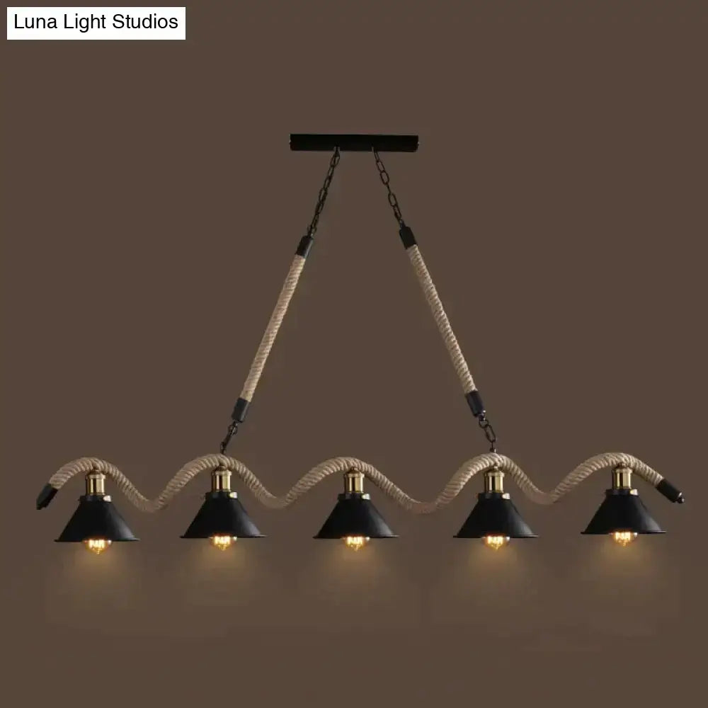 Industrial black led chandelier dining room conical rope pendant
