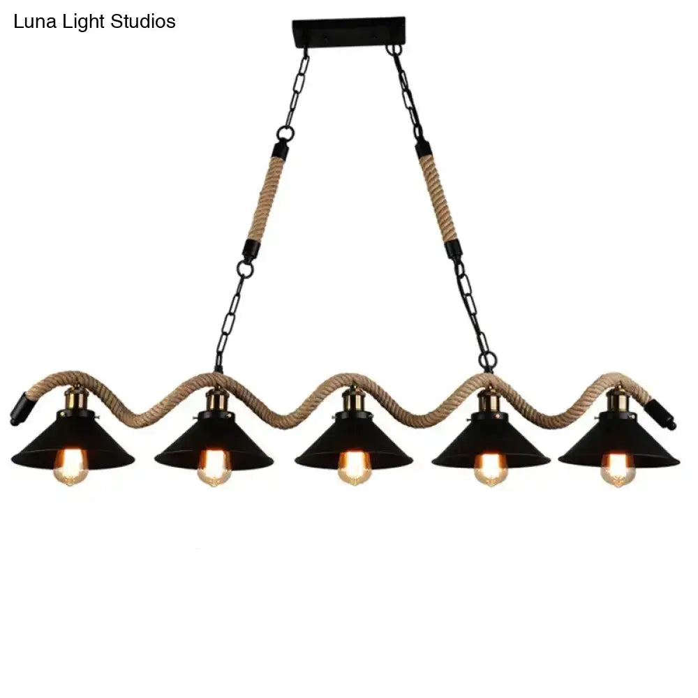 Industrial black led chandelier dining room conical rope pendant