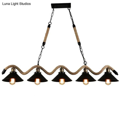 Industrial black led chandelier dining room conical rope pendant