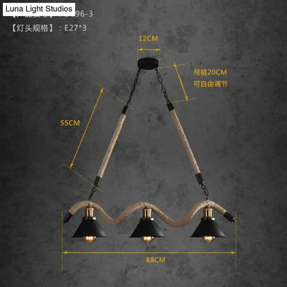Industrial black led chandelier dining room conical rope pendant