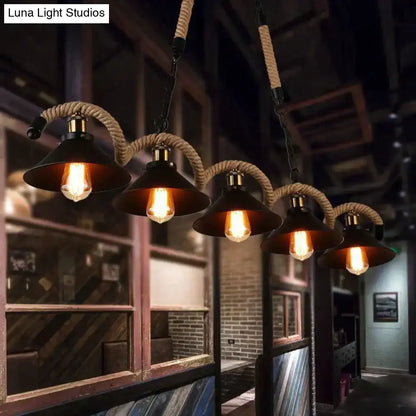 Industrial black led chandelier dining room conical rope pendant