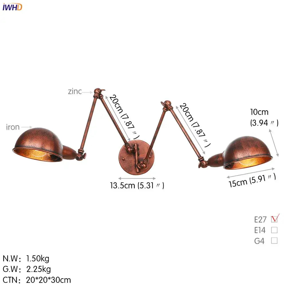 Industrial black loft antique edison wall light bedroom swing arm