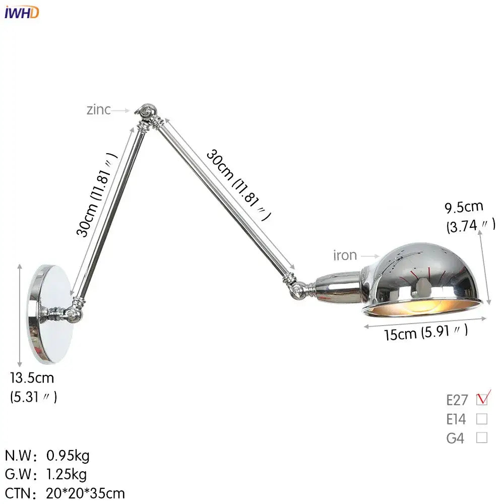 Industrial black loft antique edison wall light bedroom swing arm