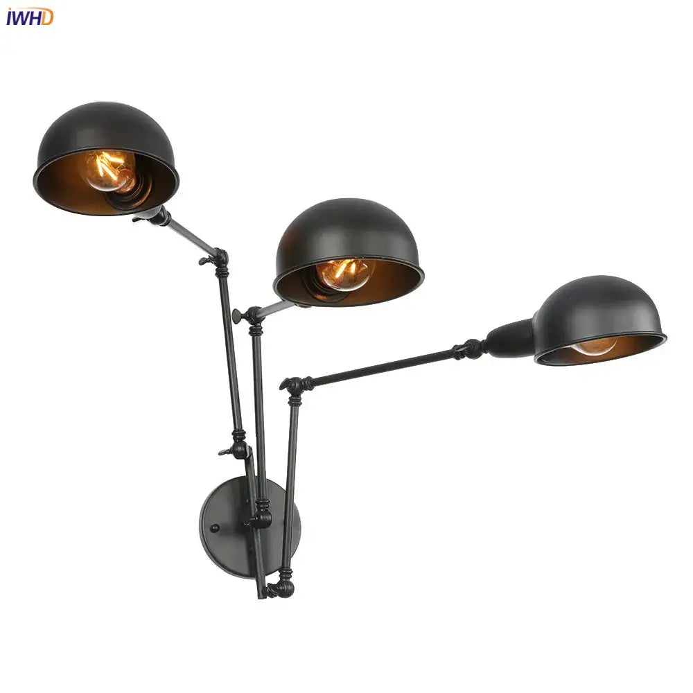 Industrial black loft antique edison wall light bedroom swing arm