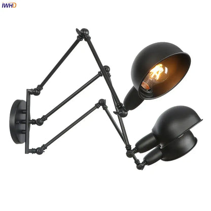 Industrial black loft antique edison wall light bedroom swing arm