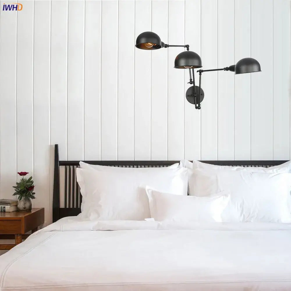 Industrial black loft antique edison wall light bedroom swing arm