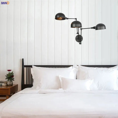 Industrial black loft antique edison wall light bedroom swing arm