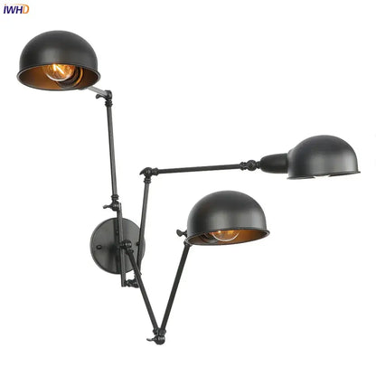 Industrial black loft antique edison wall light bedroom swing arm