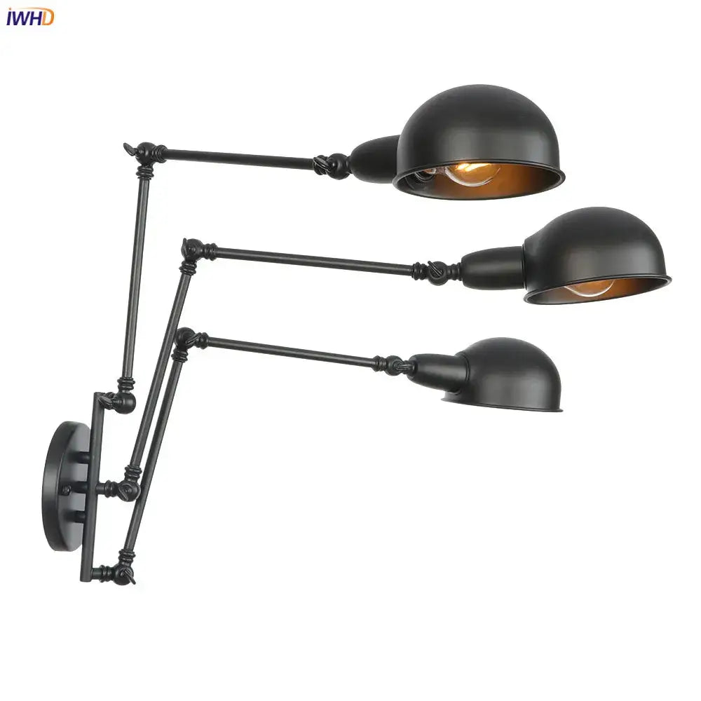 Industrial black loft antique edison wall light bedroom swing arm